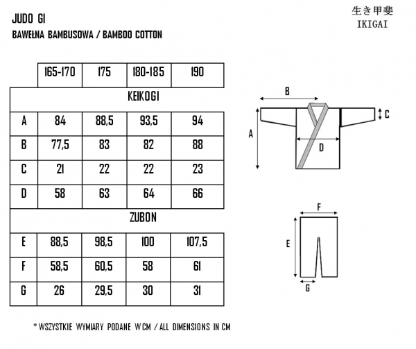 KIMONO for JUDO / JU JITSU / KARATE - bamboo cotton